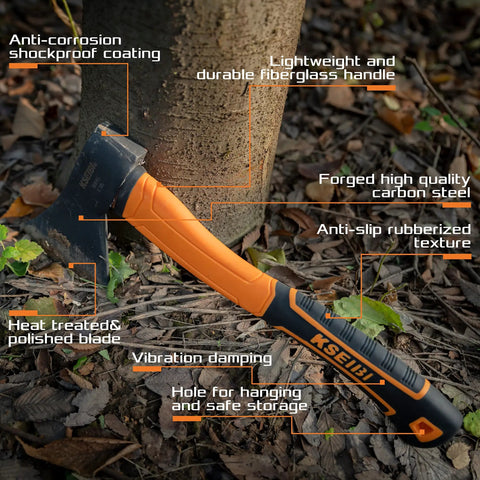 Compact Outdoor Camp Hatchet For Splitting And Kindling Wood With Forged Steel Blade Anti Slip Shock Reduction Handle Lightweight 14 Inch Handle Ideal For Throwing Axes And Everyday Camping Gear