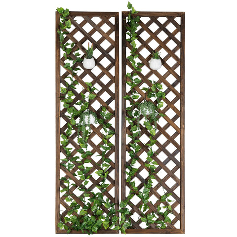 Wood Trellis Wall Hanging For Climbing Plants, Large Outdoor Garden Lattice Panels In Brown, Set Of Two