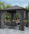 10x10 Foot Metal Hardtop Gazebo For Outdoor Patio Shelter With Sturdy Weather Resistant Frame Gray Galvanized Roof