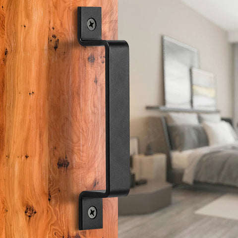 Black 8 Inch Barn Door Handle Set Of 2 With Screws Included For Sliding Doors Cabinets Closets And Drawers, Heavy Duty Carbon Steel