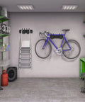 Garage Wall Mount Tool Organizer Rack With 6 Adjustable Heavy Duty Hooks shown with bike and ladder in garage, anthracite finish