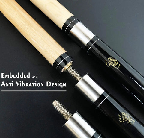 58 Inch Grade A Canadian Maple Pool Cue Featuring 13mm Tip And Adjustable Weight with embedded anti-vibration design.