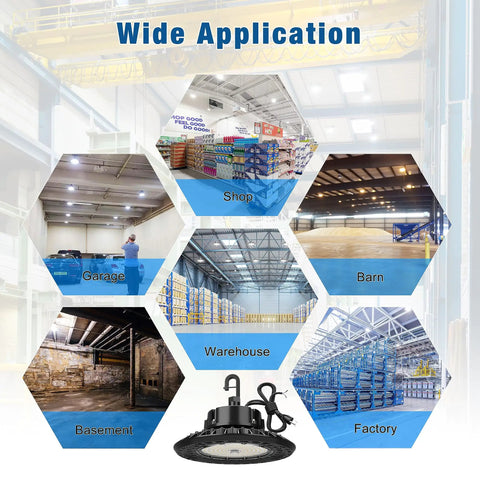 150W LED High Bay Light UFO Style 22500 Lumens 5000K Warehouse LED High Bay with 150 LM Per W in various applications
