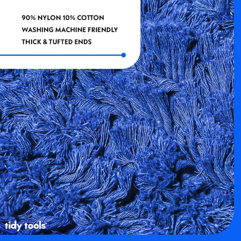 Heavy Duty Commercial Dust Mop Replacement Head Built Like A Tank With Dense Cotton Nylon Strands Runs Slick On Any Surface Industrial Janitorial Refill Universal 60 Inch Frame Takes Care Of Business Blue close-up of tufts.