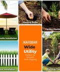 NAFOGAR garden auger drill bit set of two (1.6x16.5 in and 3.5x16 in) in orange packaging, shown with garden scene collage