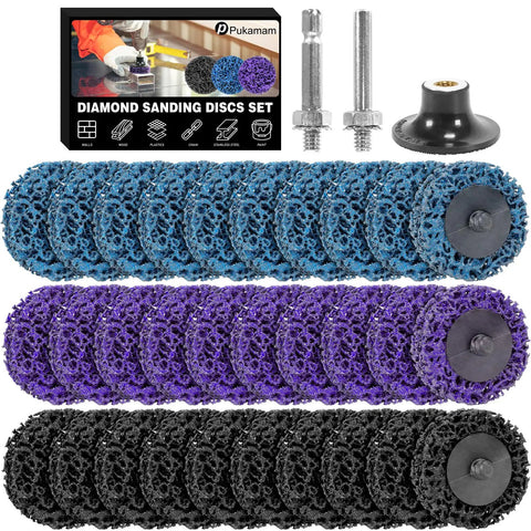 33 Piece Diamond Sanding Discs Set With 2 Inch Quick Change Strip Wheels For Drill Or Die Grinder, Rust And Paint Removal Tool With One Quarter Inch Roll Lock Holder, Mixed Colors