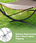 Sturdy Standing Hammock With Foldable Steel Stand For Patio Or Deck, Portable 2-3 Person Hammock That Holds Up To 475 Lb, Weatherproof Frame, Easy Assembly, Brown with balance rope for stability.