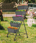 Five Tier Raised Garden Bed Uber Sturdy With Vertical Planter Stand Tall Outdoor Garden Box With Drainage Holes Removable Tray