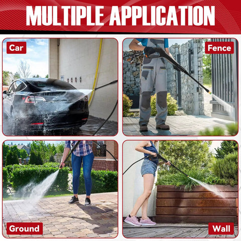 Pressure Washer Spray Gun And 32 Foot Hose Kit With Extension Wand And Five Nozzle Tips used on car, fence, ground, and wall