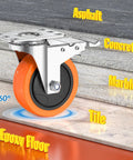 Stainless Steel 4 Inch Casters Set Of Four For Furniture And Equipment Anti Rust 304 Stainless Steel Wheel on various surfaces