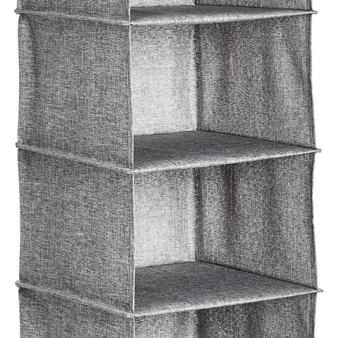 Six Tier Hanging Closet Shelf Organizer No Assembly Required Attaches Standard Closet Rod Space Saving Storage in grey