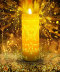 Encanto Alma's Miracle LED Flameless Candle Replica With Auto Timer Disney Officially Licensed Collectible Mood Light For A Cozy Dope Madrigal Family Vibe At Home glowing with magical sparkles