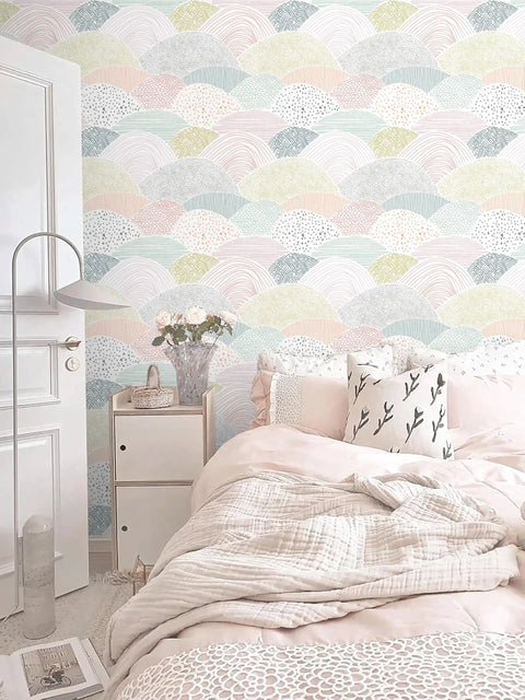 Room with Peel And Stick Wallpaper Dot And Line Boho Pink Vinyl Roll 15.5 Inch By 78.7 Inch Self Adhesive Removable Wall Covering
