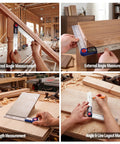 Rock Solid Digital Angle Finder With A Slick Stainless Steel Frame And Smooth 360 Degree Rotation For Zero Hassle Layout Work Plus A Handy Folding Straight Ruler For Fast Job Site Prep used for internal, external, and length measurements in woodworking.