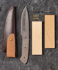 Knife Making Kit For DIY Dudes Includes Shawnee Skinner Blade, Maple Handle, Leather Sheath, Brass Bolsters, Drill Bits