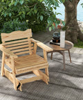 Outdoor Fir Wood Glider Chair With Hidden Rotatable Cup Holder And Curved Seat For Porch Patio And Backyard Natural