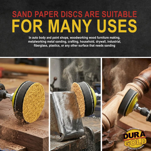 Pro Grade 2 Inch Hook And Loop Sanding Discs Variety Pack used for sanding wood, metal, and woodwork projects.