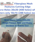 Magnetic Fiberglass Door Screen with 20x20 mesh holes, demonstrating ability to keep bugs out, 72x80 inch fit for patio doors.
