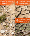 Image showing surfaces unsuitable for the Five Tined Broad Fork Garden Tool For Deep Digging And Soil Cultivation: stones, hard soil, tree roots.