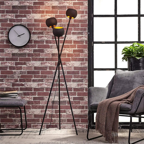 Tripod Floor Lamp In Matte Black With Three Globe Heads And Intertwining Legs Dope Modern Mid Century Style