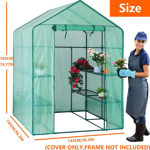Walk In Greenhouse Replacement Cover 56 Inch By 56 Inch By 76 Inch PE Cover for Gardening With Roll Up Zipper Door Waterproof Frost Protection Wind Rain Proof Easy Setup No Frames Included