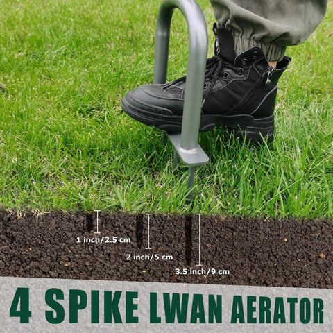 Go-To Manual Lawn Aerator For Compacted Soil Aeration with 4 spike design in use on grass