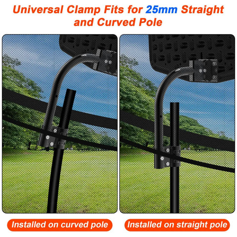 Trampoline Basketball Hoop With Net, Easy Install Backyard Hoop For 25mm Straight Or Curved Poles, mounted on trampolines