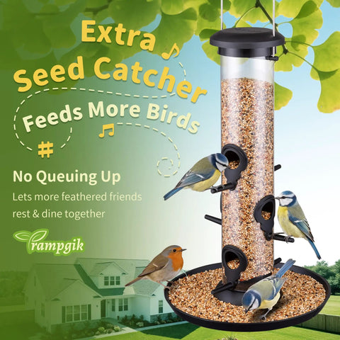 Six Port Outdoor Bird Feeders With Tray For Cardinals 13 Inch Black Pack Of 2 Durable Plastic Construction Easy Hang