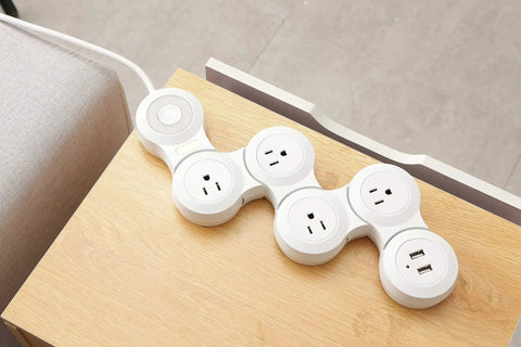 Flexible Surge Protector Power Strip With 6 Foot Cord 4 Outlets 2 USB Ports Overload Protection Flat Plug Rotatable 180 Degree Design