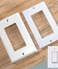 Universal Foam Outlet Insulation Pads And Draft Sealers Set For Electrical Outlets shown with light switch cover on wood surface