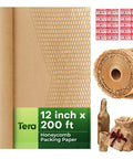 Eco Friendly Honeycomb Packing Paper Roll Pro Grade 12 Inch By 200 Foot Biodegradable Kraft Cushioning For Moving And Shipping Recyclable Packaging Substitute For Bubble Wrap Includes 20 Fragile Sticker Labels
