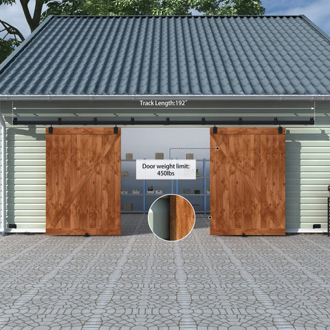 16 Ft Black Box Rail Exterior Barn Door Hardware Track Kit For Two Doors Built Tough With 500 Lb Weight Capacity Weatherproof System Installed