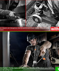 Worker using drill powered sheet metal nibbler attachment for steel, aluminum, copper, and iron with clean, smooth cuts