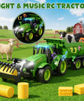 Awesome Realistic RC Farm Tractor Toy With Front Loader And Trailer, Lights And Music, 2.4GHz Remote Control Vehicle With Sheep And Cow