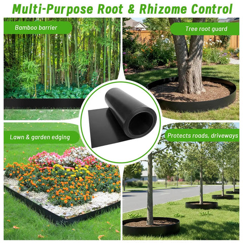 Root Barrier 12In By 15Ft By 60Mil For Trees, Recycled HDPE Landscape Edging Roll For Grass And Weed Control installation uses