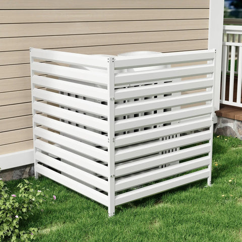 42 Inch High By 38 Inch Wide Three Panel Air Conditioner Fence Panels For Outdoor Privacy Screens Pool Equipment Enclosure And Trash Can Screens Kit Easy Install For Backyard Patio White Heavy Duty Steel With Waterproof Coating
