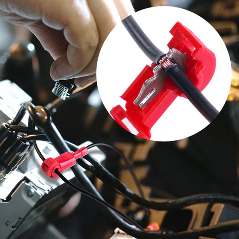 Easy Peasy T Tap Wire Connectors Kit for Quick Splice and Mid Span T Taps 120 Pc 22 10 AWG used in auto wiring project close-up