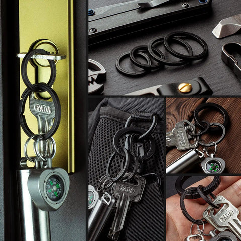 Black Titanium Key Ring With Innovative Side Push Pump Design, Heavy Duty Keychain Accessory For Fast One Handed Ring Swaps