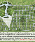 Playground Climbing Net And Cargo Rope Kit For Outdoor Fun Nylon Rope Ladder Swing Balcony Banister Guard Mesh Durable Safety Net For Kids 6.6ft By 6.6ft Gray showing close-up of knot detail on grass.