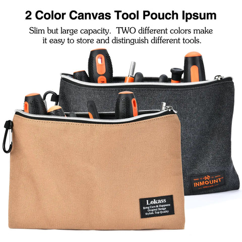 Heavy Duty Tool Backpack With Combo Lock And Dual Canvas Pouches Built Like A Tank For Electricians And Contractors Kicking It High On The Daily Grind In Brown with two color canvas pouches.