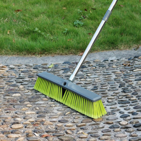 18 Inch Push Broom With 47 Inch Handle For Multi Surface Floor Cleaning On Deck Patio Garage And Driveway Dual Bristle Scrub Brush For Dust And Tough Debris Heavy Duty Build