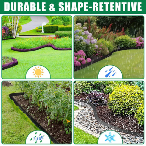 Durable Flexible Landscape Edging Border Kit For Garden Beds No Dig Lawn Edging With Thickened Top Edge And 40 Stakes Included