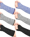 Set Of Three Cut Resistant Arm Sleeves Lightweight Thumb Hole Guards For Yard Work, featuring blue, white, and black designs.