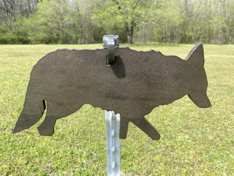Three Eighths Inch AR500 15 By 30 Coyote Silhouette Steel Target For Range And Hunting Practice Heavy Duty 27 Lb Plate With Half Inch Mount Hole Unpainted Finish Mounting With Carriage Bolt Or AR500 T Post Hooks