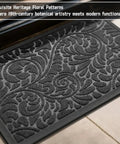 Heavy Duty Non Slip Outdoor Doormat For Front Door And Entryway Waterproof Sturdy Retro Mat For Garage And Patio Easy Clean 29.5 By 17 Inches Grey Durable Dirt Trap For All Weather Use with floral pattern