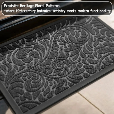Heavy Duty Non Slip Outdoor Doormat For Front Door And Entryway Waterproof Sturdy Retro Mat For Garage And Patio Easy Clean 29.5 By 17 Inches Grey Durable Dirt Trap For All Weather Use with floral pattern