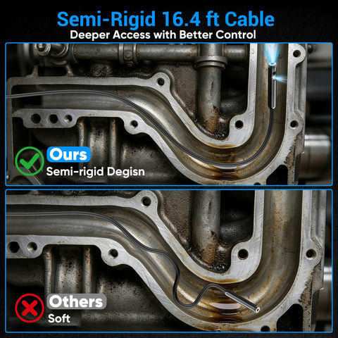 High Definition Dual Lens Endoscope Cam With Light For Tight Spaces 1920P Borescope Semi-Rigid Cable in Pipe