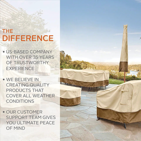 Veranda Water Resistant 26 Inch Square Patio Ottoman And Side Table Cover for outdoor furniture on patio, showcasing durability.