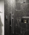 Luxury bathroom with Awaken Deluxe 3 Function Handshower Kit with 24 Inch Slide Bar and 60 Inch Hose 1.75 GPM Polished Chrome Shower Head.