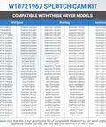 W10721967 Clutch Cam Assembly And W10528947 Driven Hub Kit For Whirlpool Kenmore Top Load Washer compatibility list image.